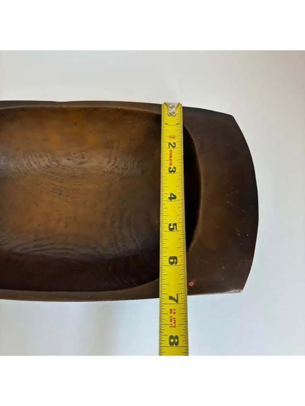 Vintage Japanese Carved Wood Bowl Tray 13” Signed Artisan Handled Rustic Decor